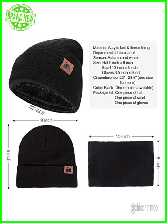 3-Piece Winter Hat Scarf Gloves Set with Touch Screen, Fleece Lined Unisex main image 5
